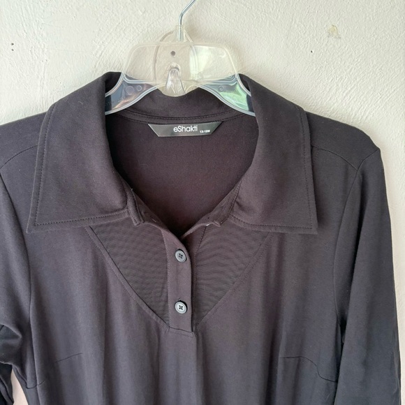 🎁5/$25 eShakti Black 3/4 Sleeve Midi Shirt Dress - Picture 2 of 8